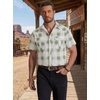 COOFANDY Western Shirts for Mens Cowboy Shirt Short Sleeve Button Down Shirt Casual Work Shirts Plaid(Green white Plaid)