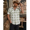 COOFANDY Western Shirts for Mens Cowboy Shirt Short Sleeve Button Down Shirt Casual Work Shirts Plaid(Green white Plaid)