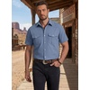 COOFANDY Western Shirts for Mens Cowboy Shirt Short Sleeve Button Down Shirt Casual Work Shirts Plaid(Grey Blue)