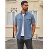 COOFANDY Western Shirts for Mens Cowboy Shirt Short Sleeve Button Down Shirt Casual Work Shirts Plaid(Grey Blue)