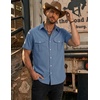 COOFANDY Western Shirts for Mens Cowboy Shirt Short Sleeve Button Down Shirt Casual Work Shirts Plaid(Grey Blue)
