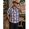 COOFANDY Western Shirts for Mens Cowboy Shirt Short Sleeve Button Down Shirt Casual Work Shirts Plaid(Red blue white Plaid)