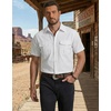 COOFANDY Western Shirts for Mens Cowboy Shirt Short Sleeve Button Down Shirt Casual Work Shirts Plaid(White)