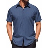 COOFANDY Mens Wrinkle Free Dress Shirt Polka Dot Short Sleeve Button Down Business Casual Shirts(Dark Blue- White Four-petaled Flower)