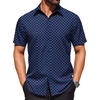 COOFANDY Mens Wrinkle Free Dress Shirt Polka Dot Short Sleeve Button Down Business Casual Shirts(Dark Blue-white Rhombus)
