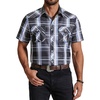 COOFANDY Western Shirts for Mens Cowboy Shirt Short Sleeve Button Down Shirt Casual Work Shirts Plaid(Black grey Plaid)