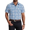 COOFANDY Western Shirts for Mens Cowboy Shirt Short Sleeve Button Down Shirt Casual Work Shirts Plaid(Blue white Plaid)