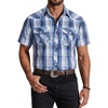 COOFANDY Western Shirts for Mens Cowboy Shirt Short Sleeve Button Down Shirt Casual Work Shirts Plaid(Blue white khaki Plaid)
