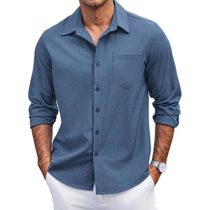 COOFANDY Men’s Casual Button Down Shirts Long Sleeve Untucked Shirts Regular Fit Linen Shirt(Denim Blue)