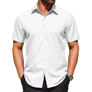 COOFANDY Mens Wrinkle Free Dress Shirt Polka Dot Short Sleeve Button Down Business Casual Shirts(White – Arc-shaped)