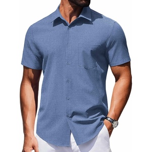 COOFANDY Mens Wrinkle Free Shirts 2026 Short Sleeve Casual Button Down Summer Dress Shirts(01-blue)