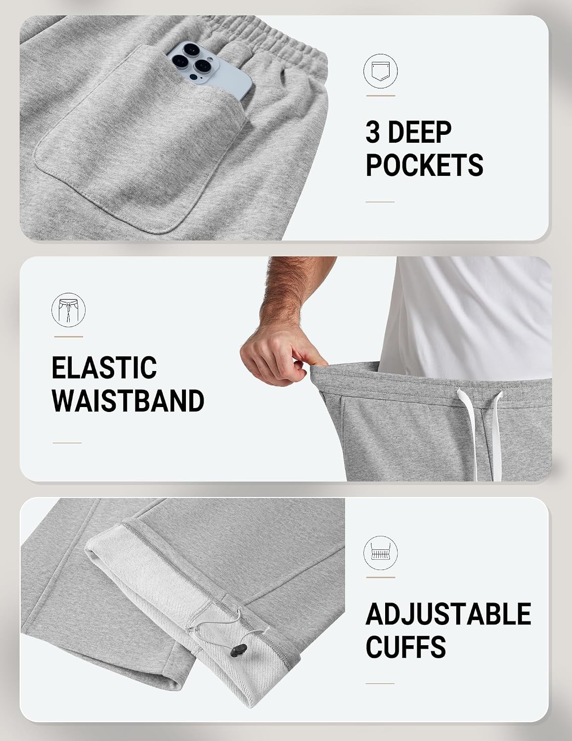 image:imageCOOFANDY Baggy Sweatpants Men Wide Leg Cotton Joggers for Men with Pockets 2 in 1 Design Ankle Drawcord Cotton Blend Wide Leg 3 Deep Pockets Drawstring Waist Y2K Loungewear Gym WorkoutAlight Gray