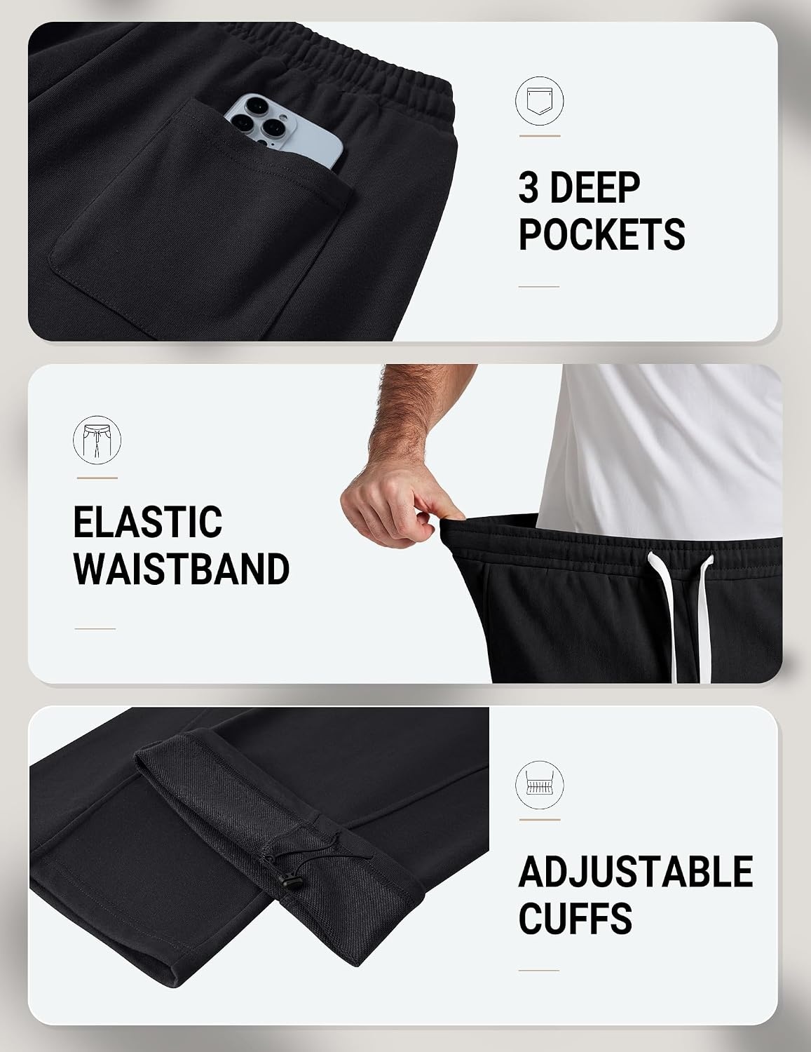 image:imageCOOFANDY Baggy Sweatpants Men Wide Leg Cotton Joggers for Men with Pockets 2 in 1 Design Ankle Drawcord Cotton Blend Wide Leg 3 Deep Pockets Drawstring Waist Y2K Loungewear Gym WorkoutBlack