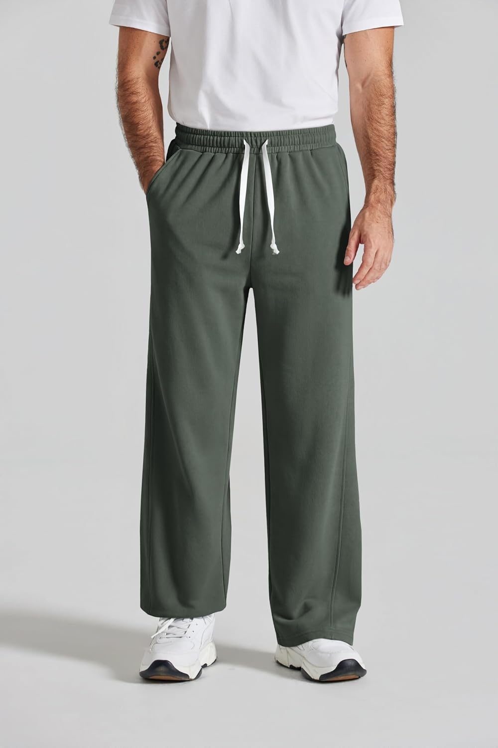image:imageCOOFANDY Baggy Sweatpants Men Wide Leg Cotton Joggers for Men with Pockets 2 in 1 Design Ankle Drawcord Cotton Blend Wide Leg 3 Deep Pockets Drawstring Waist Y2K Loungewear Gym WorkoutDark Green