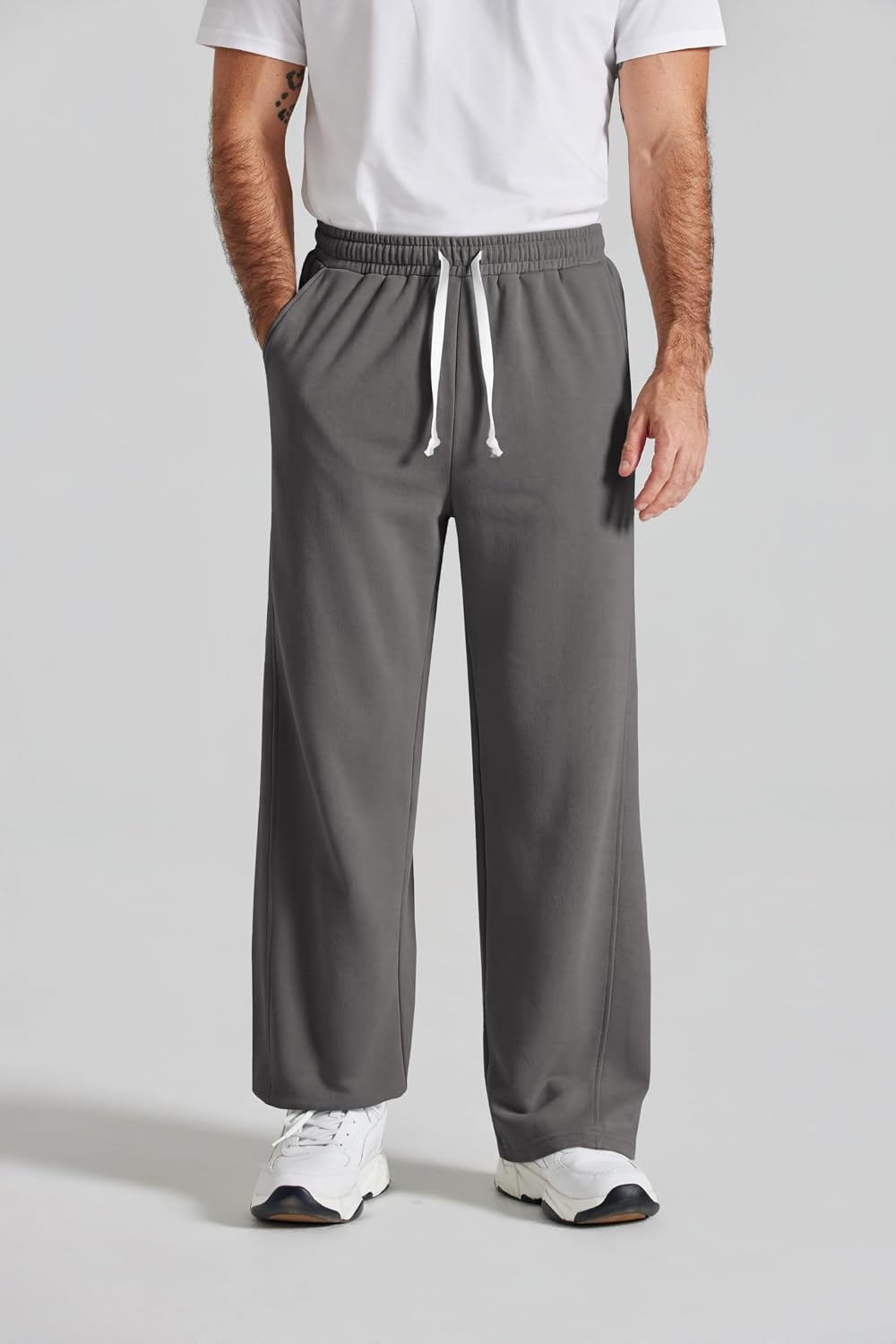 image:imageCOOFANDY Baggy Sweatpants Men Wide Leg Cotton Joggers for Men with Pockets 2 in 1 Design Ankle Drawcord Cotton Blend Wide Leg 3 Deep Pockets Drawstring Waist Y2K Loungewear Gym WorkoutDark Gray