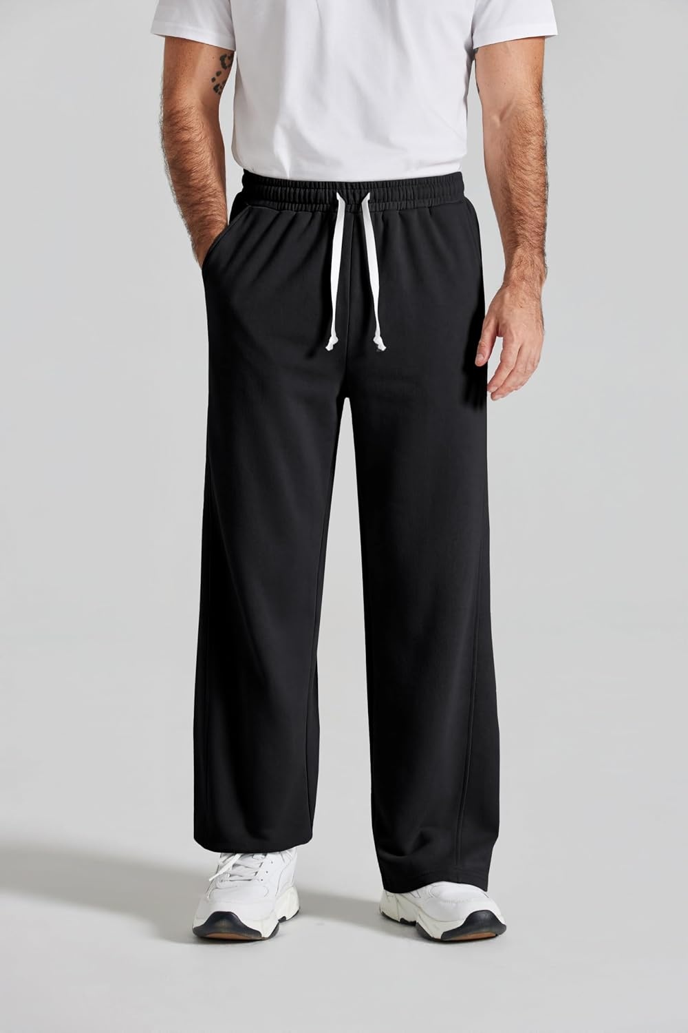 image:imageCOOFANDY Baggy Sweatpants Men Wide Leg Cotton Joggers for Men with Pockets 2 in 1 Design Ankle Drawcord Cotton Blend Wide Leg 3 Deep Pockets Drawstring Waist Y2K Loungewear Gym WorkoutBlack