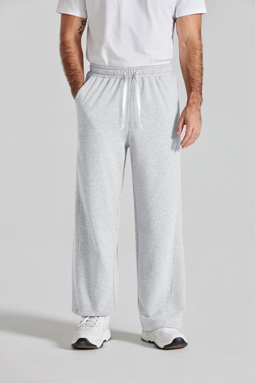 image:imageCOOFANDY Baggy Sweatpants Men Wide Leg Cotton Joggers for Men with Pockets 2 in 1 Design Ankle Drawcord Cotton Blend Wide Leg 3 Deep Pockets Drawstring Waist Y2K Loungewear Gym WorkoutWhite Heather