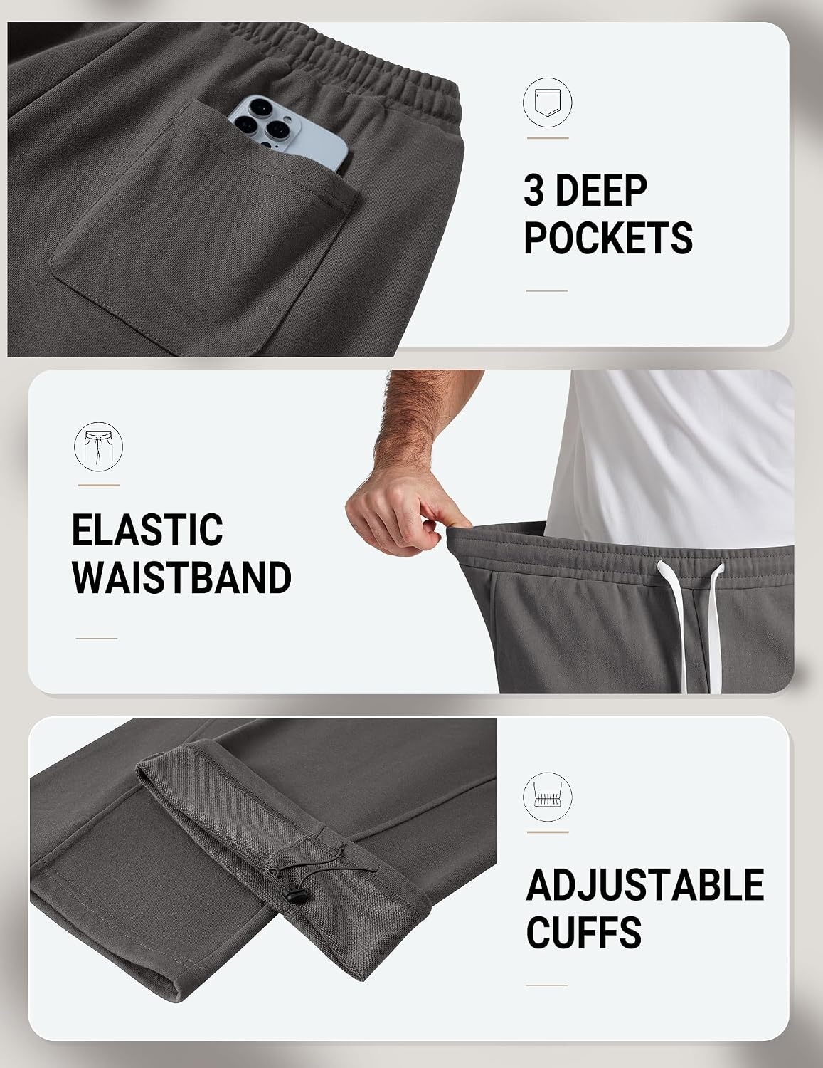 image:imageCOOFANDY Baggy Sweatpants Men Wide Leg Cotton Joggers for Men with Pockets 2 in 1 Design Ankle Drawcord Cotton Blend Wide Leg 3 Deep Pockets Drawstring Waist Y2K Loungewear Gym WorkoutDark Gray