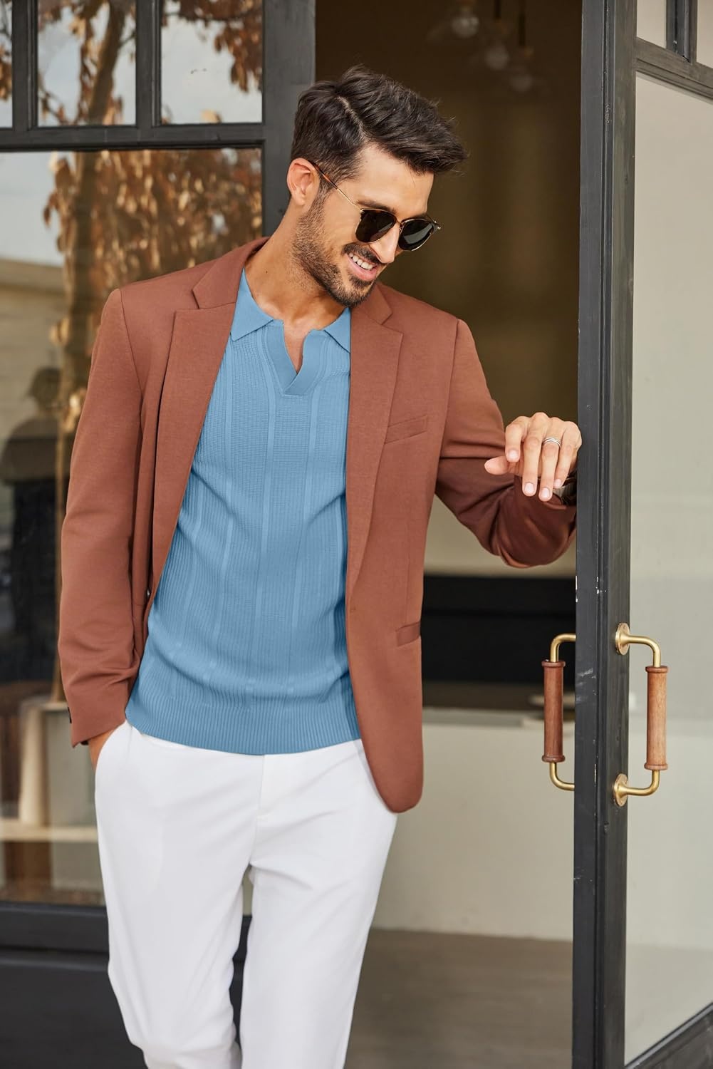 image:imageCOOFANDY Men Long Sleeve Knit Shirt Polo Collared Sweater Classic Pullover Classic VNeck Knit Polo Sweater With Textured Finish And Comfortable Fit For Business Casual Office And Weekends