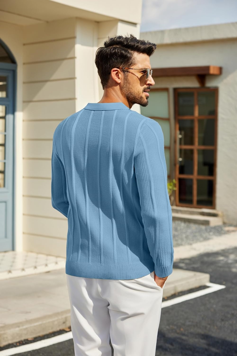 image:imageCOOFANDY Men Long Sleeve Knit Shirt Polo Collared Sweater Classic Pullover Classic VNeck Knit Polo Sweater With Textured Finish And Comfortable Fit For Business Casual Office And Weekends