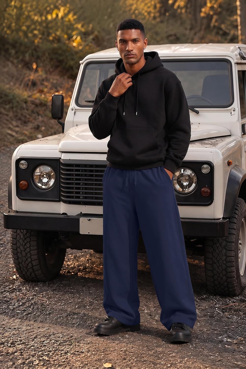 image:imageCOOFANDY Mens Baggy Sweatpants Wide Leg Cotton Fleece Open Bottom Sweatpant Oversized Elastic Waist Loose Fit Casual Fall Winter Warm Wear Lounge Joggers with Pockets Street StyleNavy Blue
