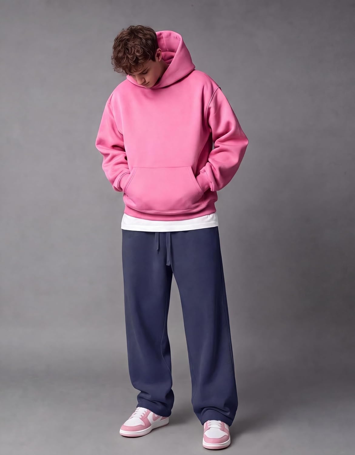image:imageCOOFANDY Mens Baggy Sweatpants Wide Leg Cotton Fleece Open Bottom Sweatpant Oversized Elastic Waist Loose Fit Casual Fall Winter Warm Wear Lounge Joggers with Pockets Street StyleNavy Blue