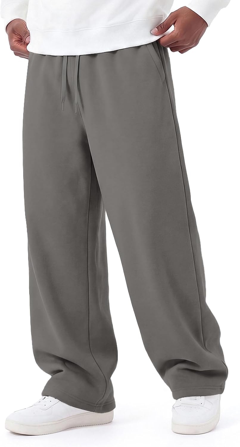 image:imageCOOFANDY Mens Baggy Sweatpants Wide Leg Cotton Fleece Open Bottom Sweatpant Oversized Elastic Waist Loose Fit Casual Fall Winter Warm Wear Lounge Joggers with Pockets Street StyleDark Grey