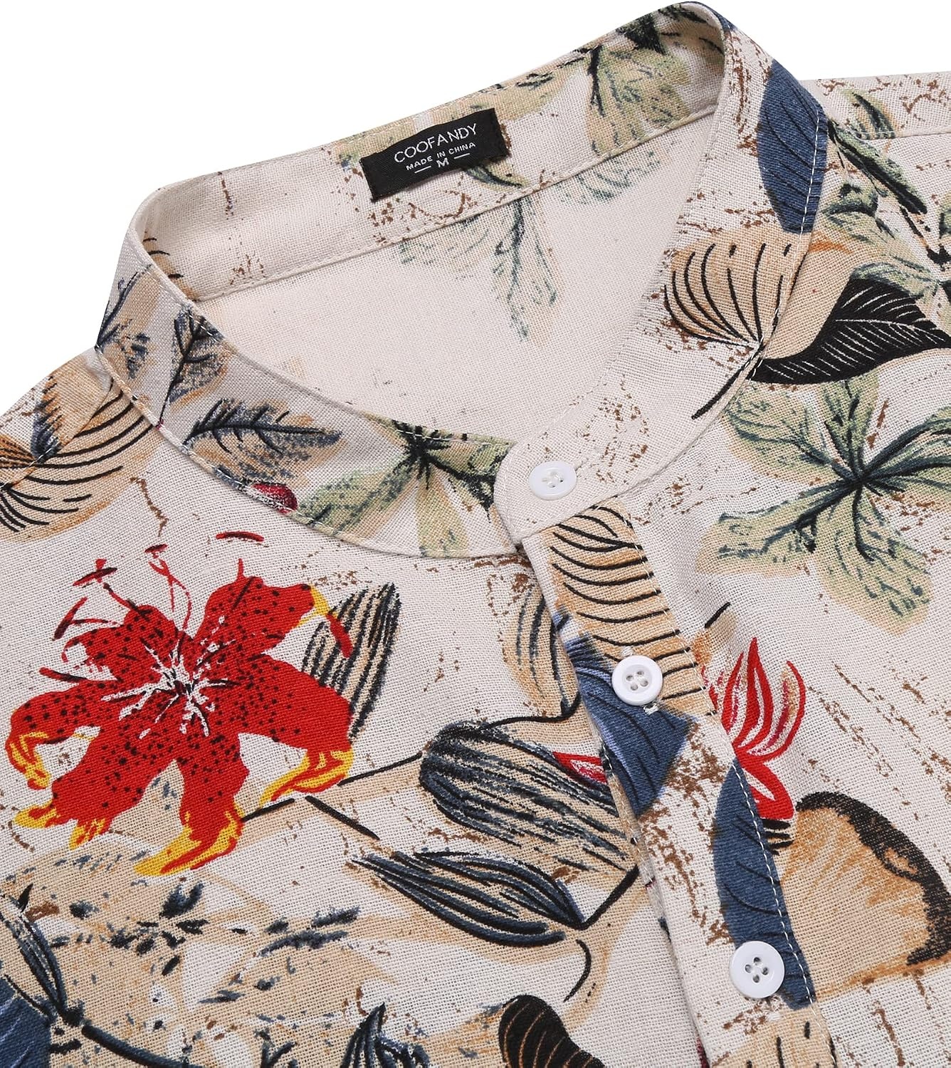 image:imageCOOFANDY Mens Cotton Linen Henley TShirts Long Sleeve Casual Beach Shirts Mens Linen ShirtRegular Relaxed FitLightweightBreathableand Moisturewicking for BeachVacation or Everyday Summer WearKhaki Floral