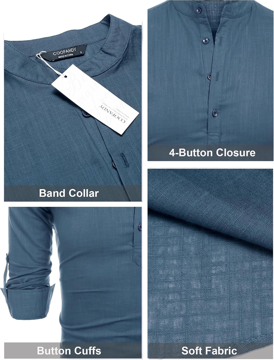 image:imageCOOFANDY Mens Cotton Linen Henley TShirts Long Sleeve Casual Beach Shirts Mens Linen ShirtRegular Relaxed FitLightweightBreathableand Moisturewicking for BeachVacation or Everyday Summer WearDenim Blue