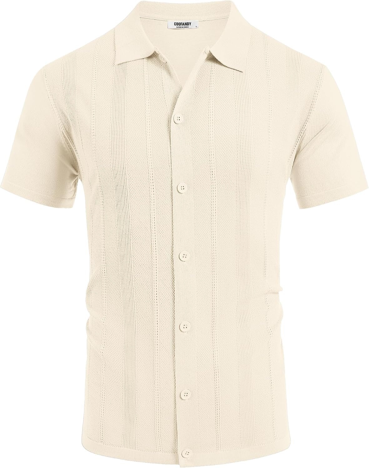 image:imageCOOFANDY Mens Knit Short Sleeve Button Down Polo Shirts Knit ShirtVintage Casual ShirtsSummer Beach VacationBreathable Soft Knit TextureButton Up ShirtsBeige
