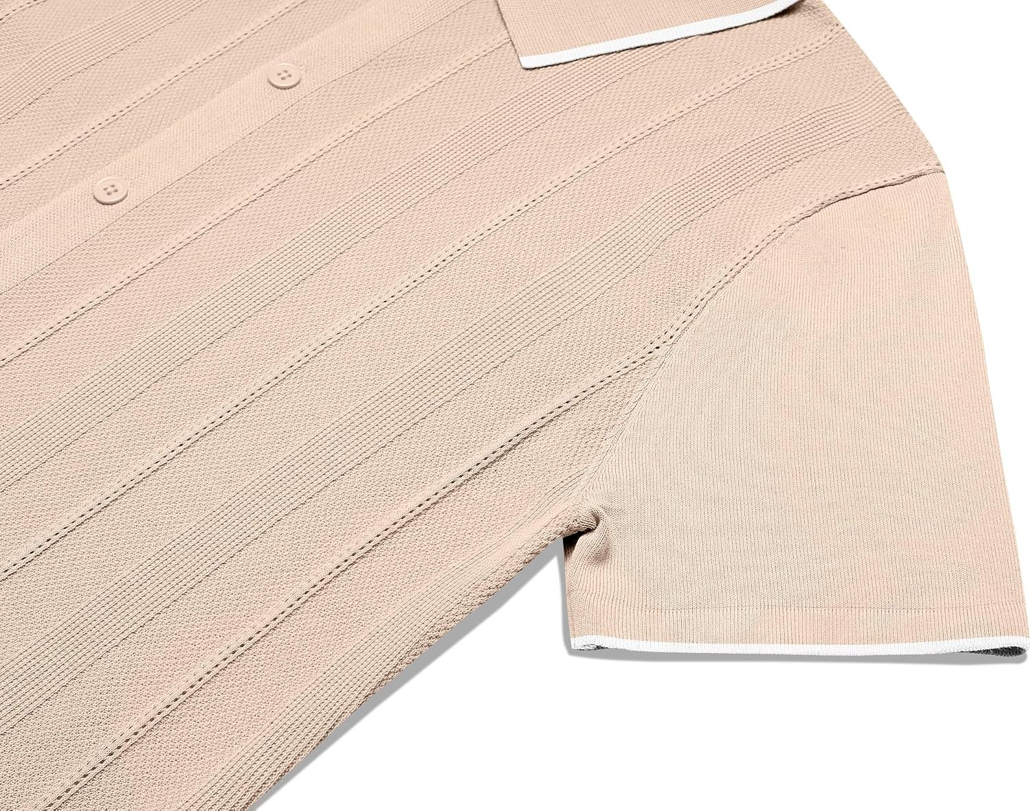 image:imageCOOFANDY Mens Knit Short Sleeve Button Down Polo Shirts Knit ShirtVintage Casual ShirtsSummer Beach VacationBreathable Soft Knit TextureButton Up ShirtsCream White