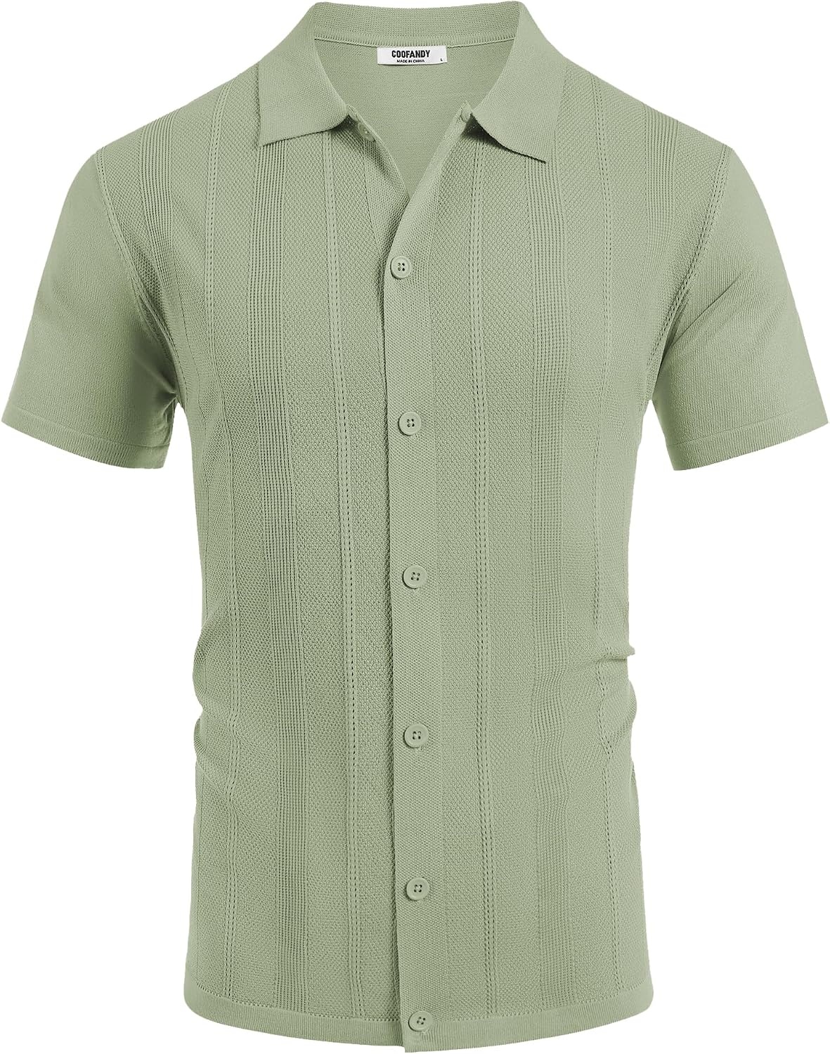 image:imageCOOFANDY Mens Knit Short Sleeve Button Down Polo Shirts Knit ShirtVintage Casual ShirtsSummer Beach VacationBreathable Soft Knit TextureButton Up ShirtsLight Green