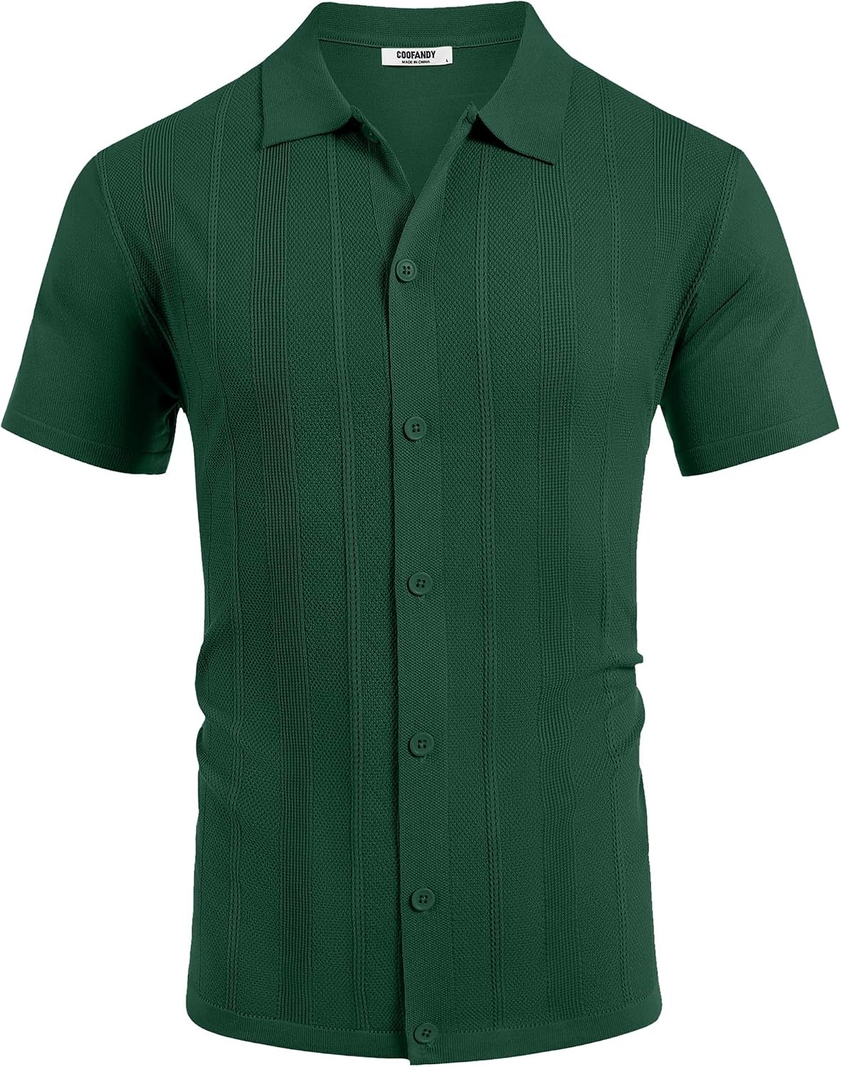 image:imageCOOFANDY Mens Knit Short Sleeve Button Down Polo Shirts Knit ShirtVintage Casual ShirtsSummer Beach VacationBreathable Soft Knit TextureButton Up ShirtsGreen