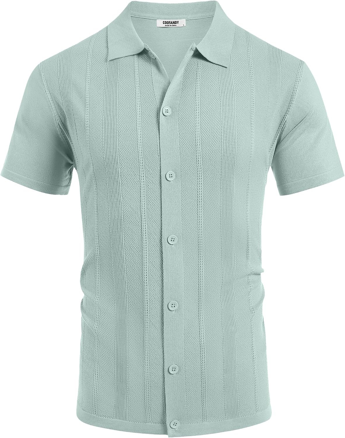 image:imageCOOFANDY Mens Knit Short Sleeve Button Down Polo Shirts Knit ShirtVintage Casual ShirtsSummer Beach VacationBreathable Soft Knit TextureButton Up ShirtsIce Green