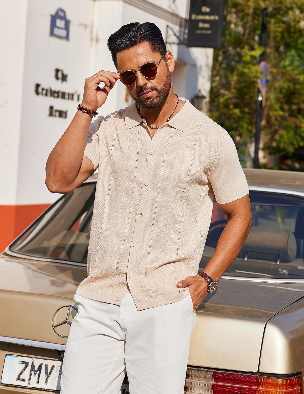 image:imageCOOFANDY Mens Knit Short Sleeve Button Down Polo Shirts Knit ShirtVintage Casual ShirtsSummer Beach VacationBreathable Soft Knit TextureButton Up ShirtsCream