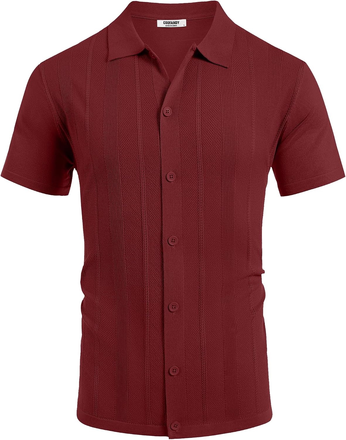 image:imageCOOFANDY Mens Knit Short Sleeve Button Down Polo Shirts Knit ShirtVintage Casual ShirtsSummer Beach VacationBreathable Soft Knit TextureButton Up ShirtsWine Red