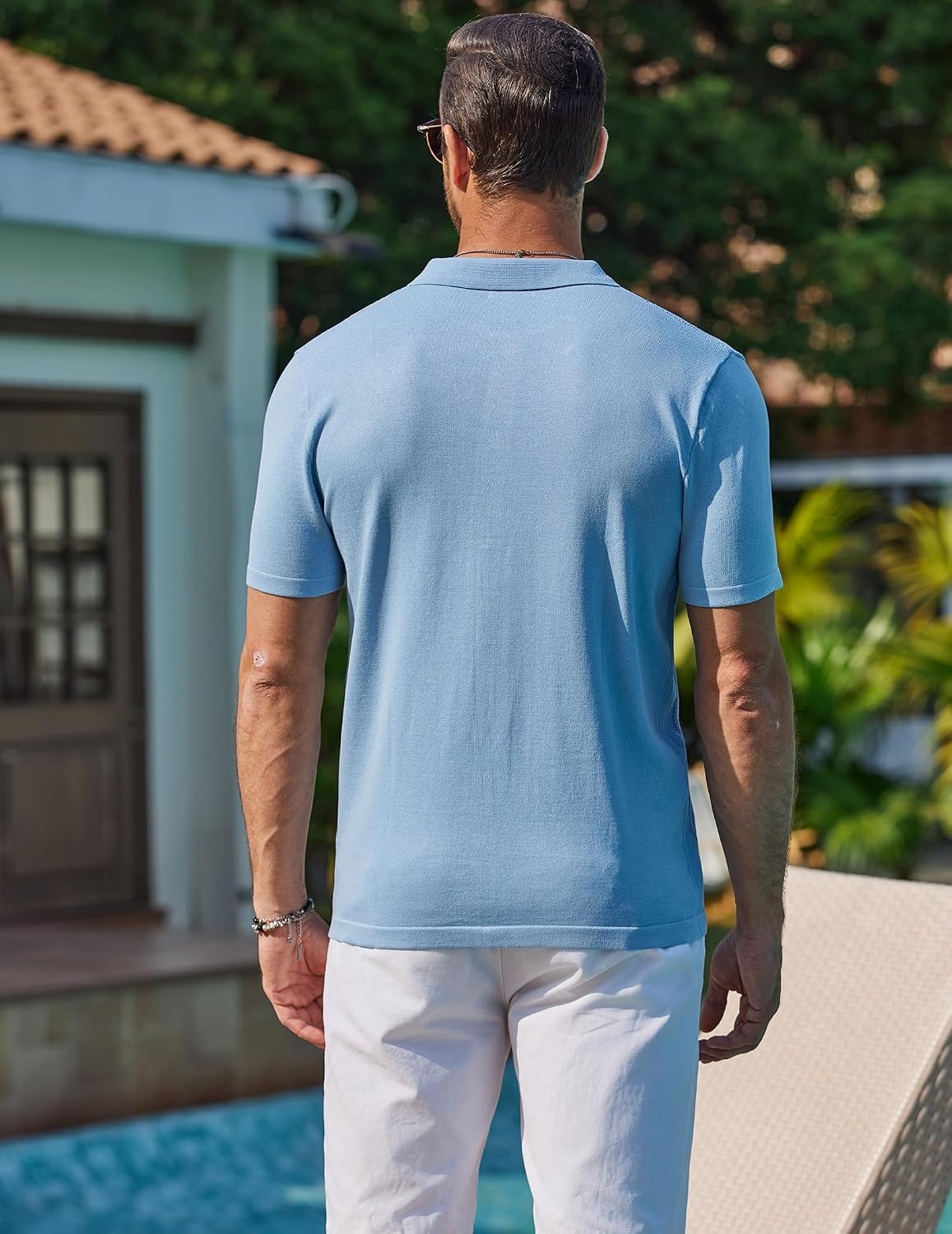 image:imageCOOFANDY Mens Knit Short Sleeve Button Down Polo Shirts Knit ShirtVintage Casual ShirtsSummer Beach VacationBreathable Soft Knit TextureButton Up ShirtsLight Blue