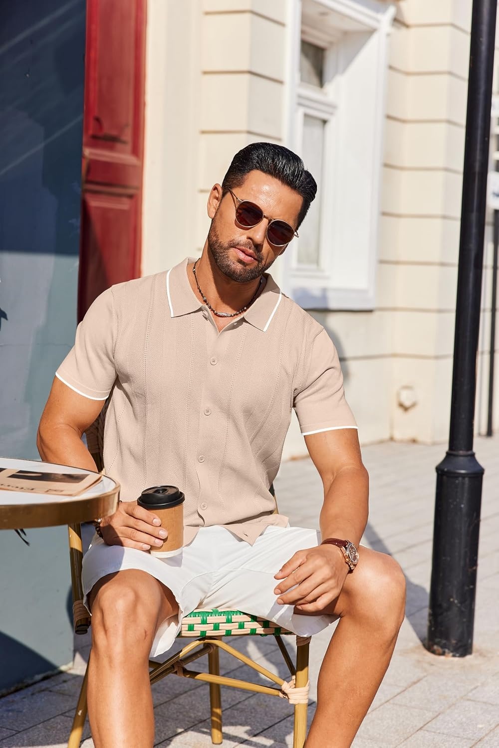 image:imageCOOFANDY Mens Knit Short Sleeve Button Down Polo Shirts Knit ShirtVintage Casual ShirtsSummer Beach VacationBreathable Soft Knit TextureButton Up ShirtsCream White