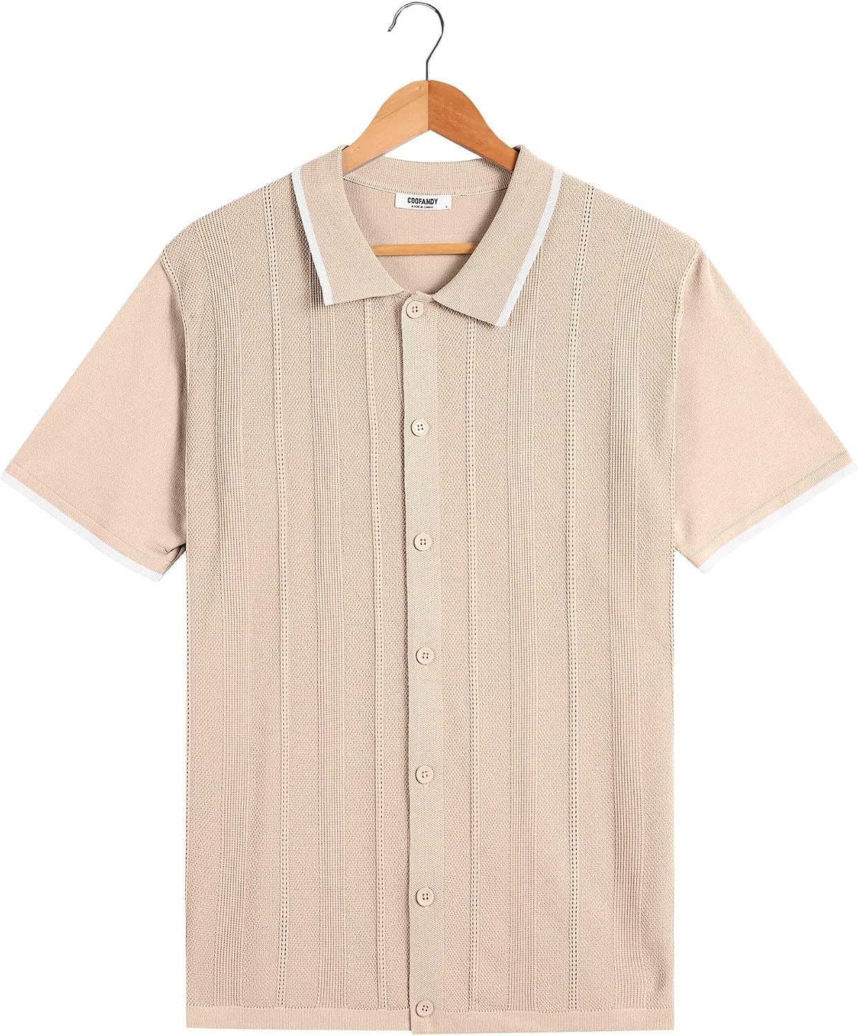 image:imageCOOFANDY Mens Knit Short Sleeve Button Down Polo Shirts Knit ShirtVintage Casual ShirtsSummer Beach VacationBreathable Soft Knit TextureButton Up ShirtsCream White
