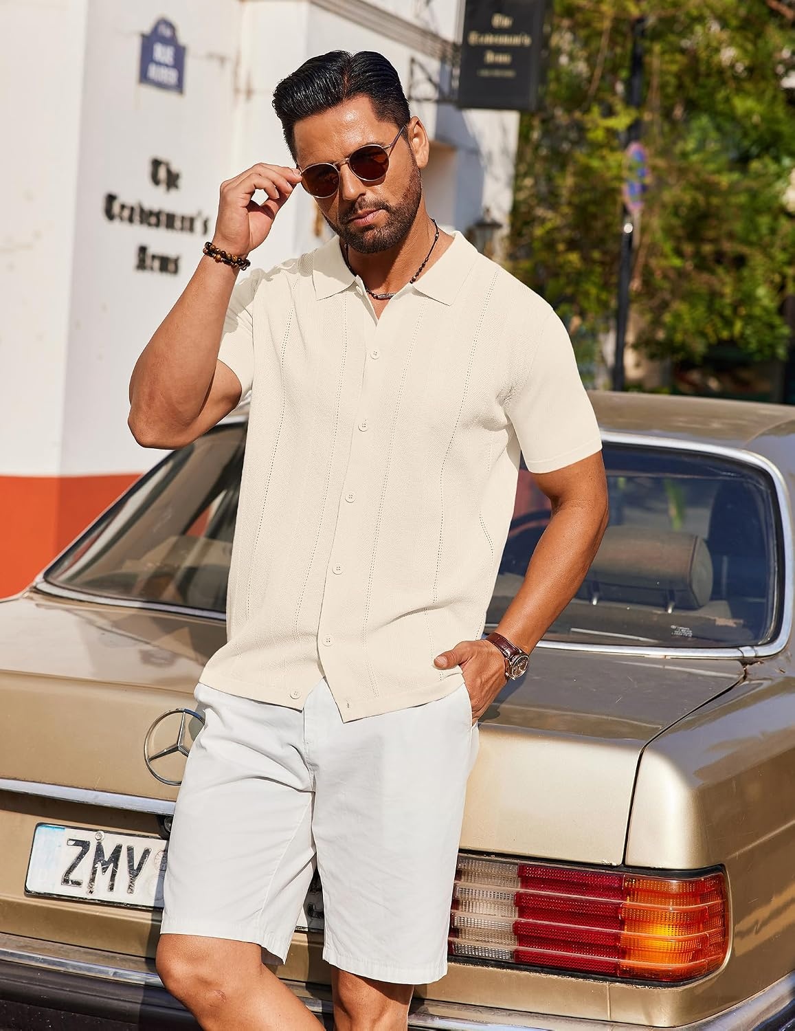 image:imageCOOFANDY Mens Knit Short Sleeve Button Down Polo Shirts Knit ShirtVintage Casual ShirtsSummer Beach VacationBreathable Soft Knit TextureButton Up ShirtsBeige