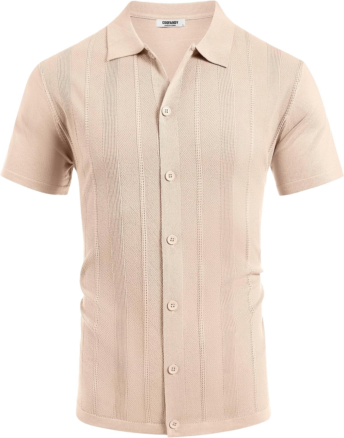 image:imageCOOFANDY Mens Knit Short Sleeve Button Down Polo Shirts Knit ShirtVintage Casual ShirtsSummer Beach VacationBreathable Soft Knit TextureButton Up ShirtsCream