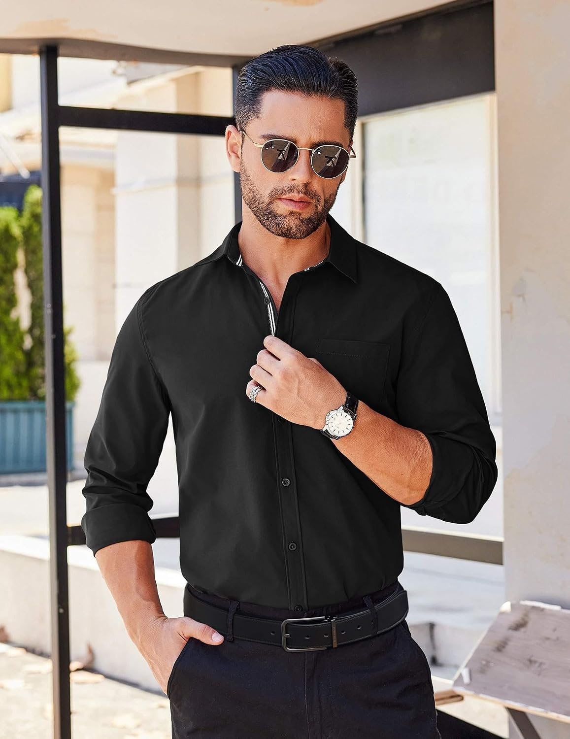 image:imageCOOFANDY Mens Long Sleeve Casual Button Down Shirts Untucked Shirts for Men Regular Fit Dress Shirt01black