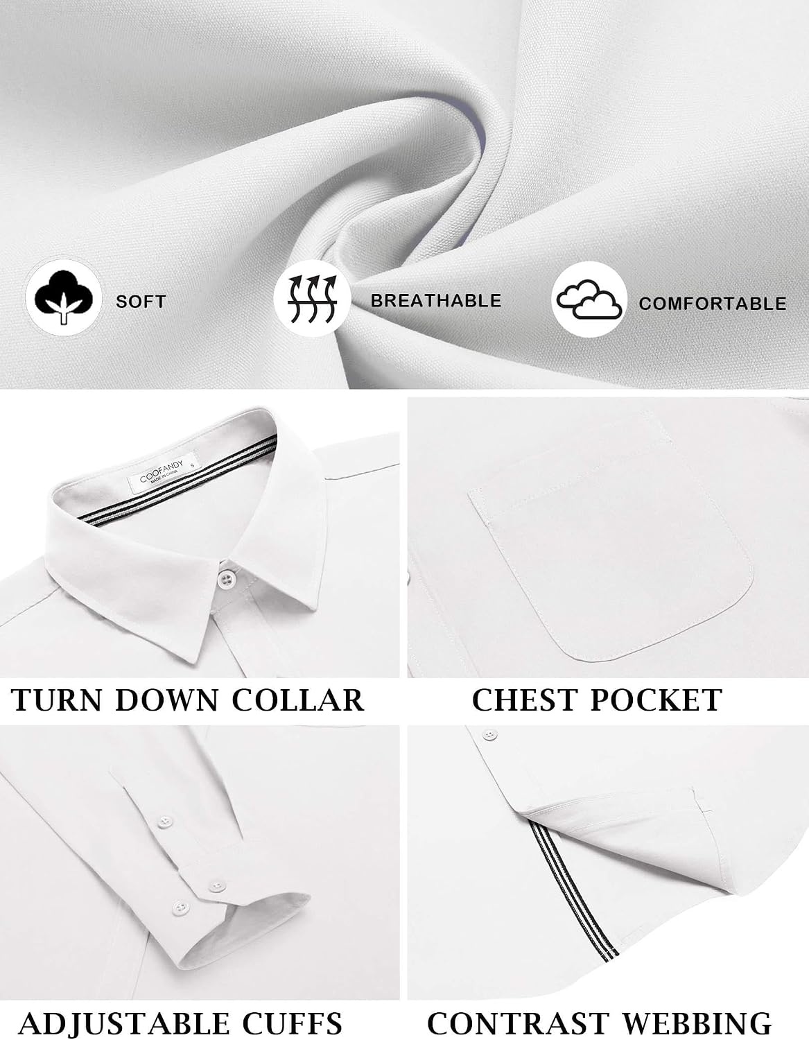 image:imageCOOFANDY Mens Long Sleeve Casual Button Down Shirts Untucked Shirts for Men Regular Fit Dress Shirt01white