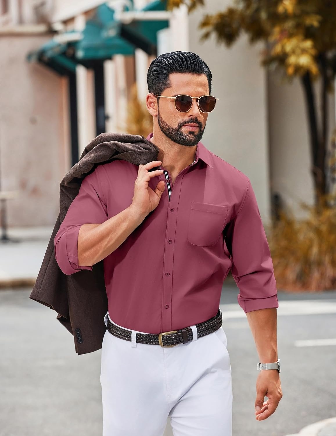 image:imageCOOFANDY Mens Long Sleeve Casual Button Down Shirts Untucked Shirts for Men Regular Fit Dress ShirtPurple Red