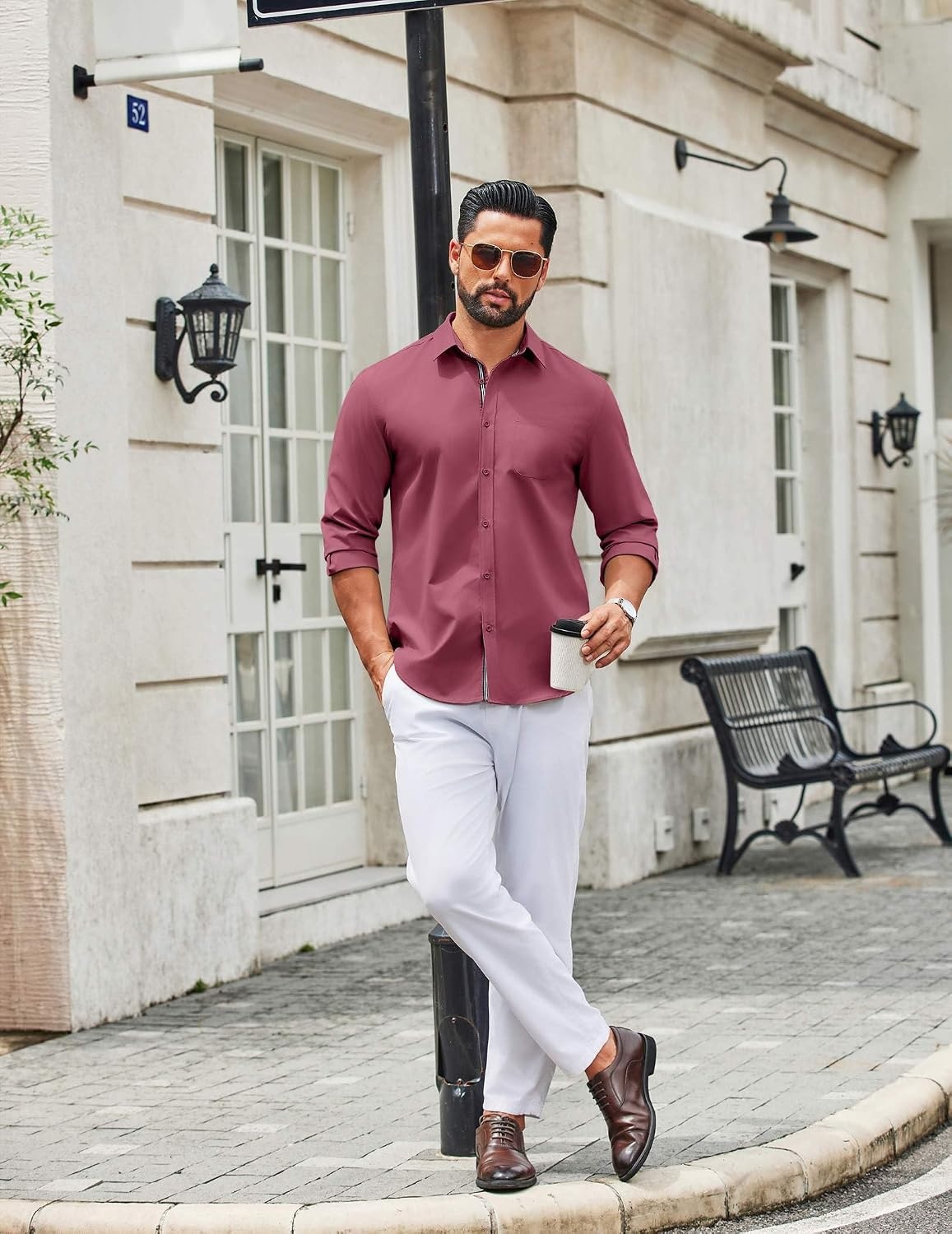 image:imageCOOFANDY Mens Long Sleeve Casual Button Down Shirts Untucked Shirts for Men Regular Fit Dress ShirtPurple Red