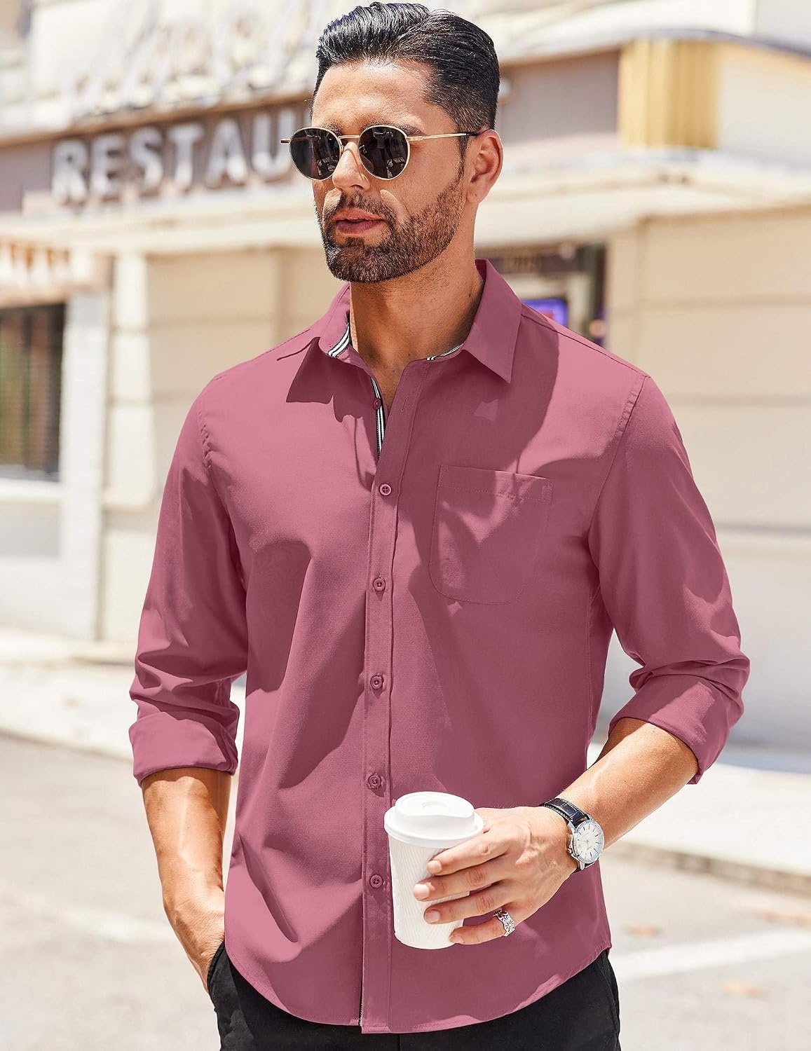 image:imageCOOFANDY Mens Long Sleeve Casual Button Down Shirts Untucked Shirts for Men Regular Fit Dress ShirtPurple Red