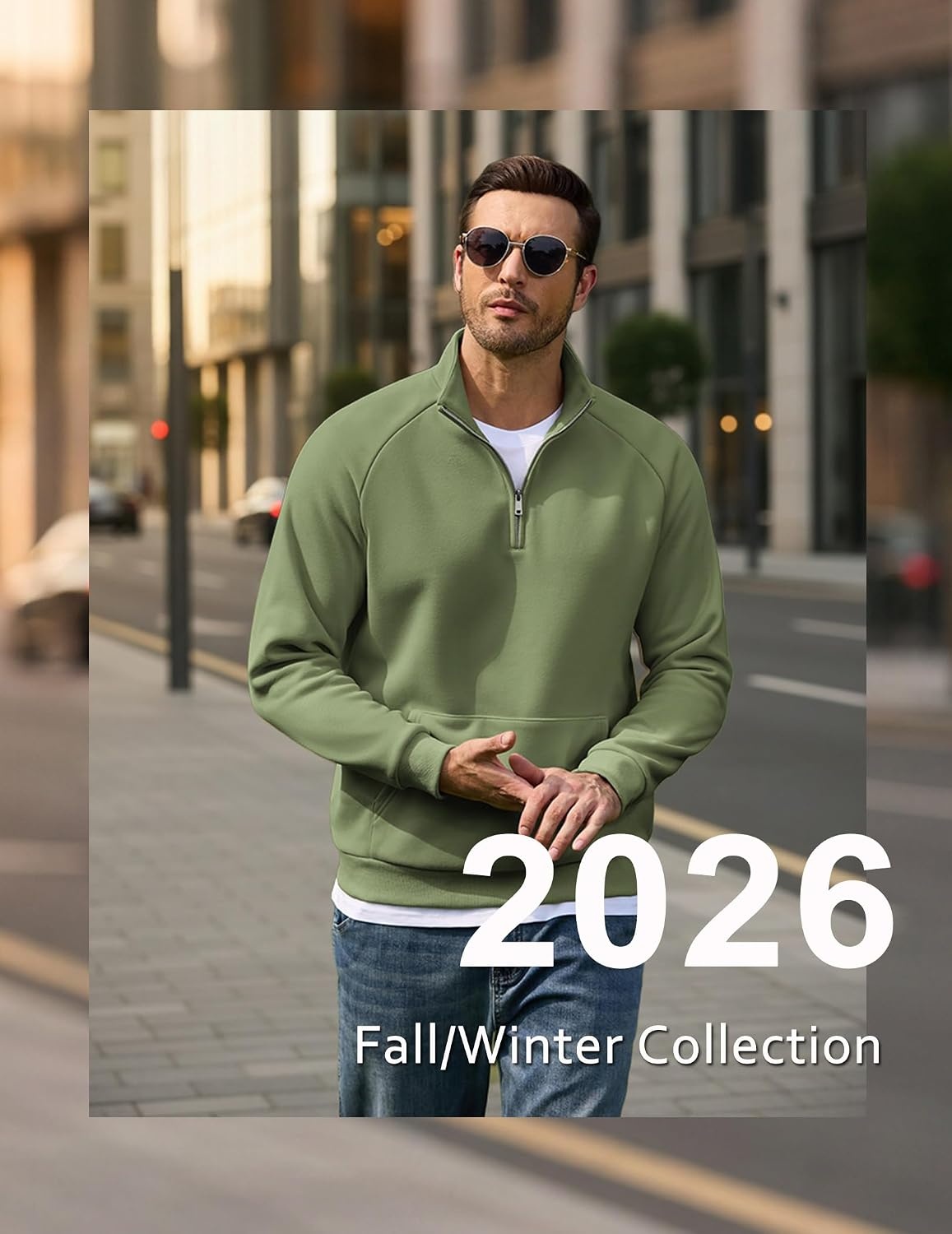 image:imageCOOFANDY Mens Quarter Zip Pullover 2026 Fleece Mock Neck Casual Sweatshirt Cotton Blend Soft amp WrinkleResistant Lightly Brushed Fleece InteriorOlive Green