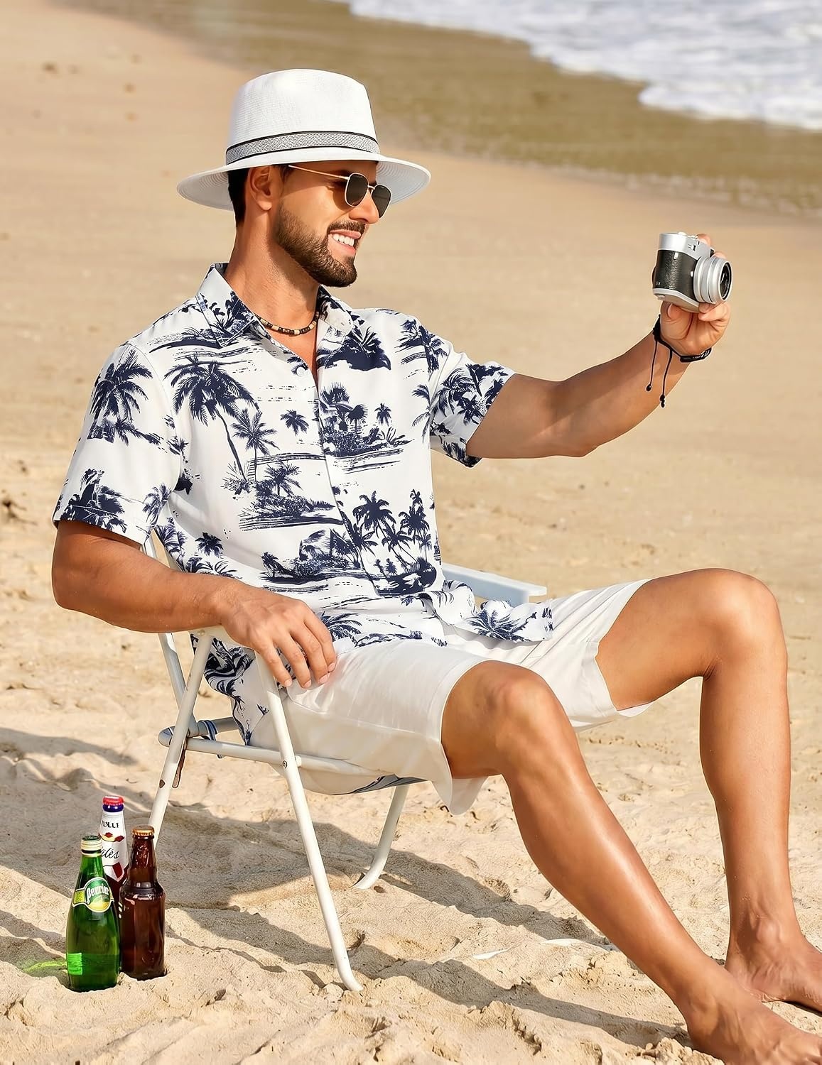 image:imageCOOFANDY Mens Short Sleeve Button Down Shirt Casual Cotton Beach Shirts Lightweight ShirtsBreathableWrinkleResistantMachine WashableBeach DaysSummerVacationCruiseTravelWeddingEventsCoconut Treewhite