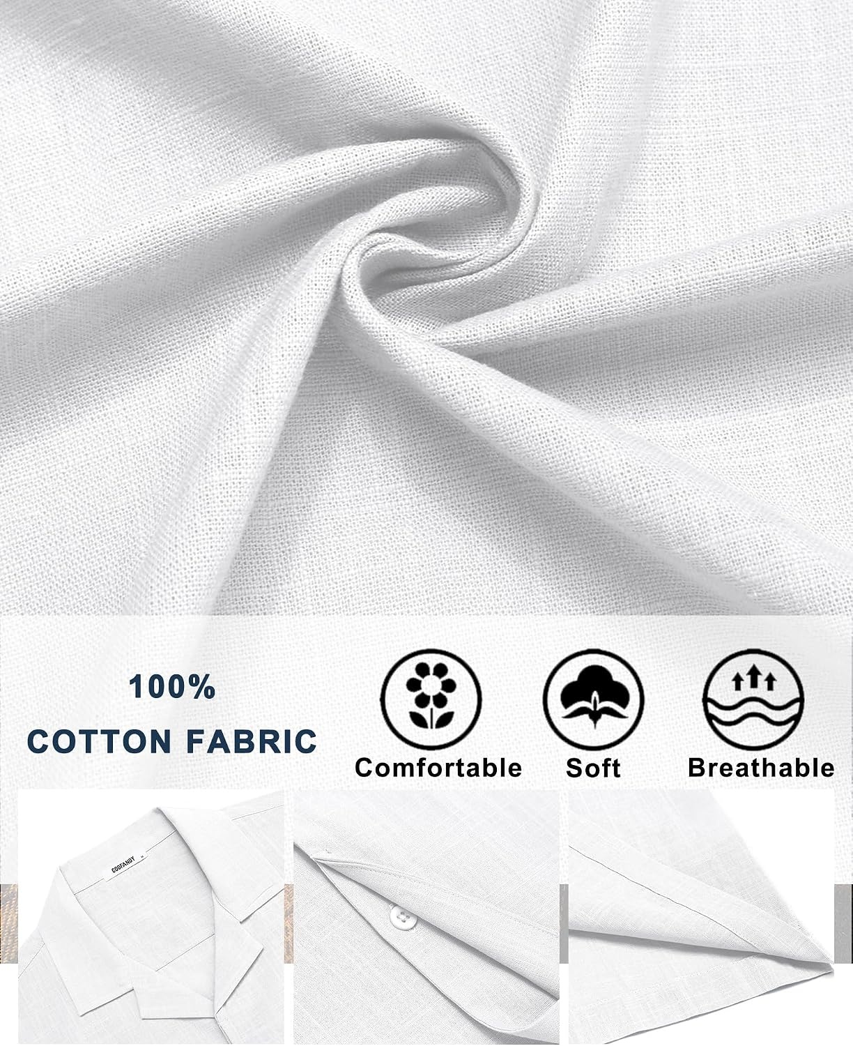 image:imageCOOFANDY Mens Short Sleeve Button Down Shirts Casual Cuban Collar Shirt 100 CottonBeach Summer HolidayCuban StyleWhite
