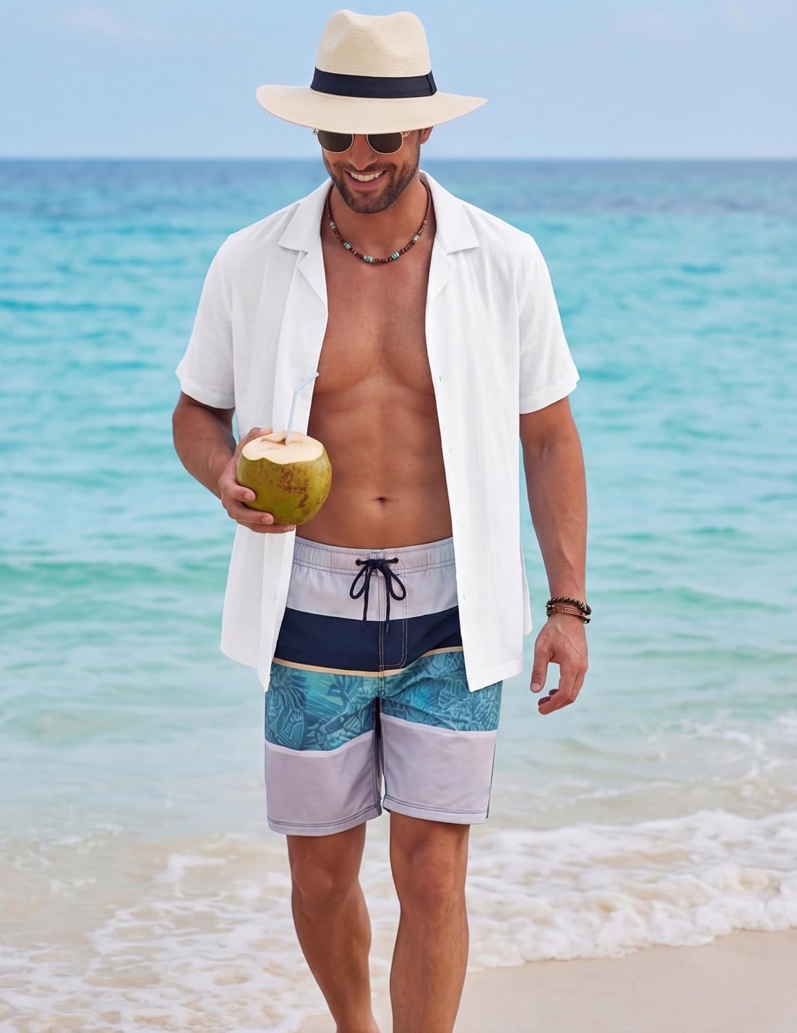 image:imageCOOFANDY Mens Short Sleeve Button Down Shirts Casual Cuban Collar Shirt 100 CottonBeach Summer HolidayCuban StyleWhite